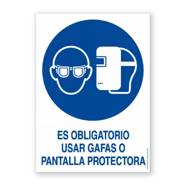 Señal "Es Obligatorio Usar Gafas o Pantalla Protectora" - Rótulos Daunis